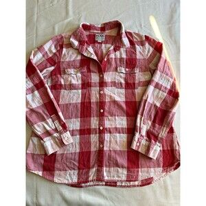 Old Navy Men's Red/White Plaid Button-Down Long Sleeve Cotton Woven Shirt XL